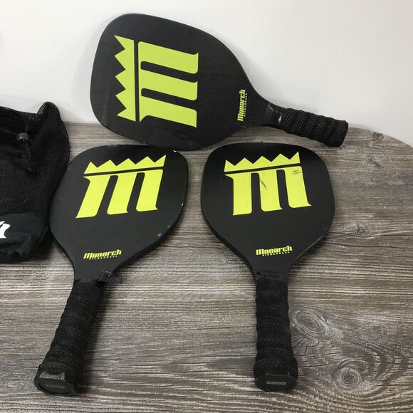 Monarch Pickleball Black Yellow/Green Paddles With Mesh Bag Set of 3 - Picture 6 of 9